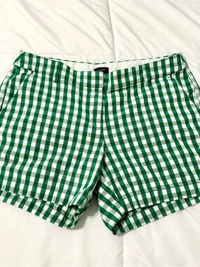 J. Crew Women’s Gingham Shorts Vibrant Green and White Checkered Pattern • Sz 8